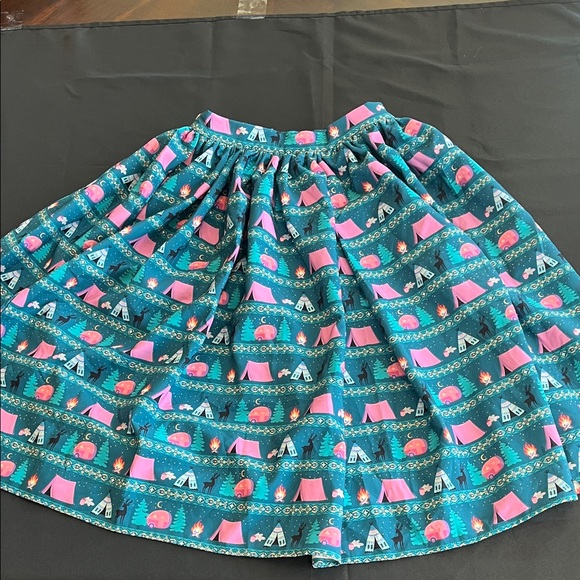 Unique Vintage Blue and Pink Patterned Midi Skirt - Picture 1 of 6